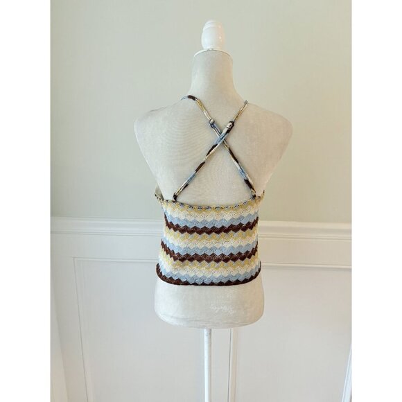 Crochet Halter Top With Adjustable Straps By Derek Heart L Multicolor Chevron Pa - Picture 4 of 5